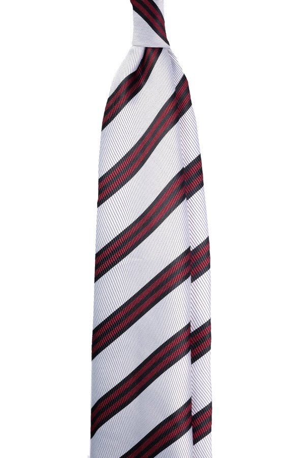 Off White & Burgundy Striped Jacquard Tie