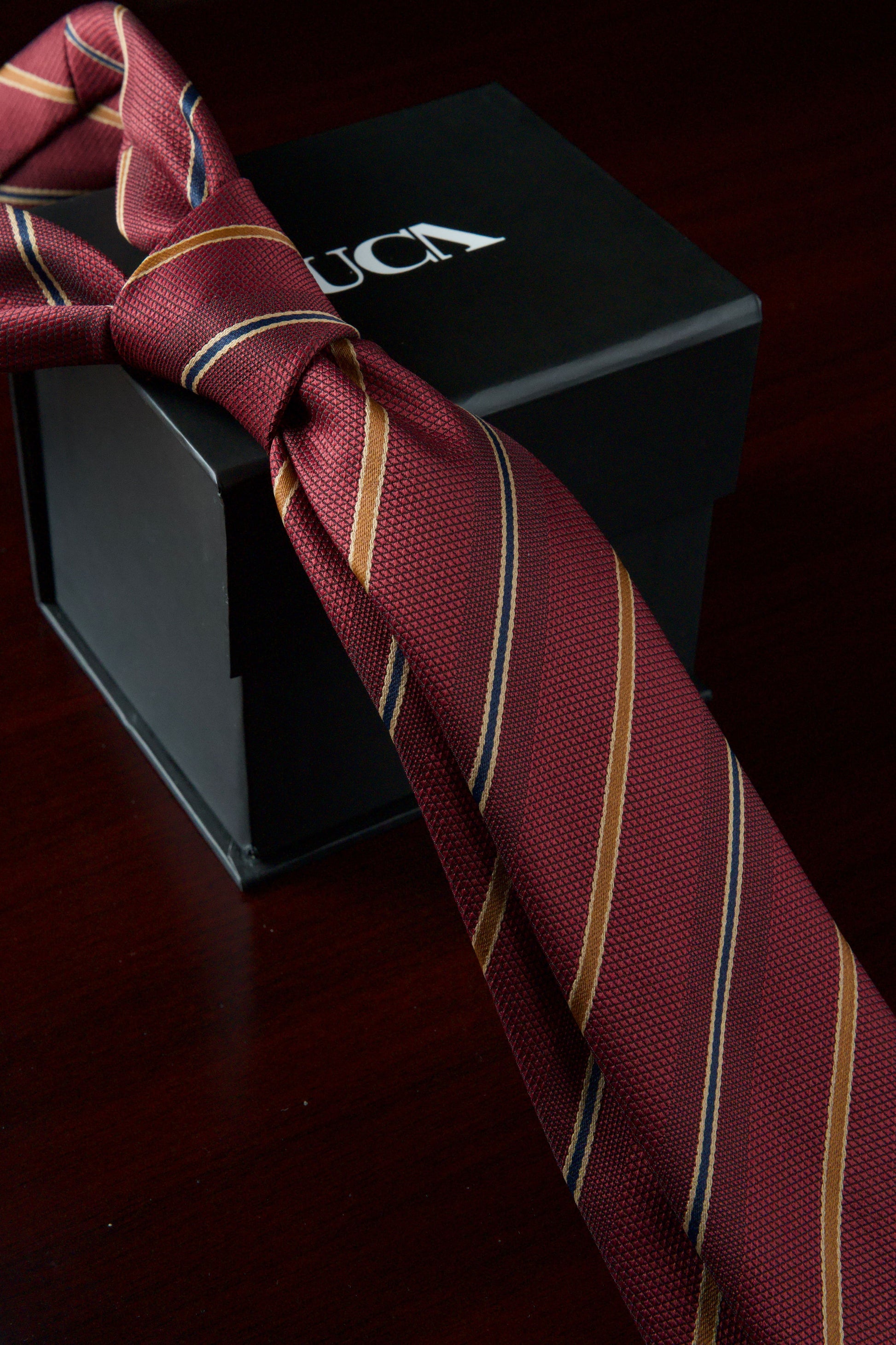 Maroon Gold Striped Jacquard Tie