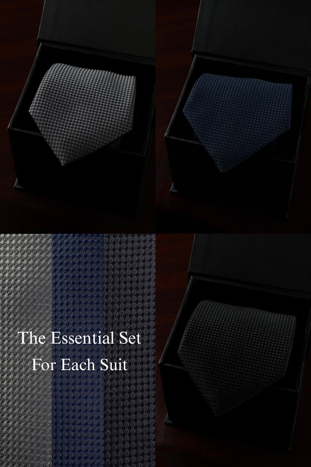The Essential Set - 3 Ties - Navy, Black, Grey