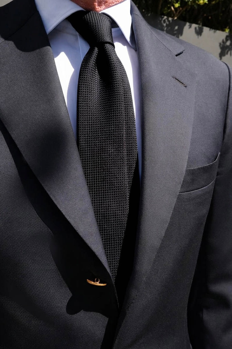 Pure Black Statement Silk Jacquard Tie