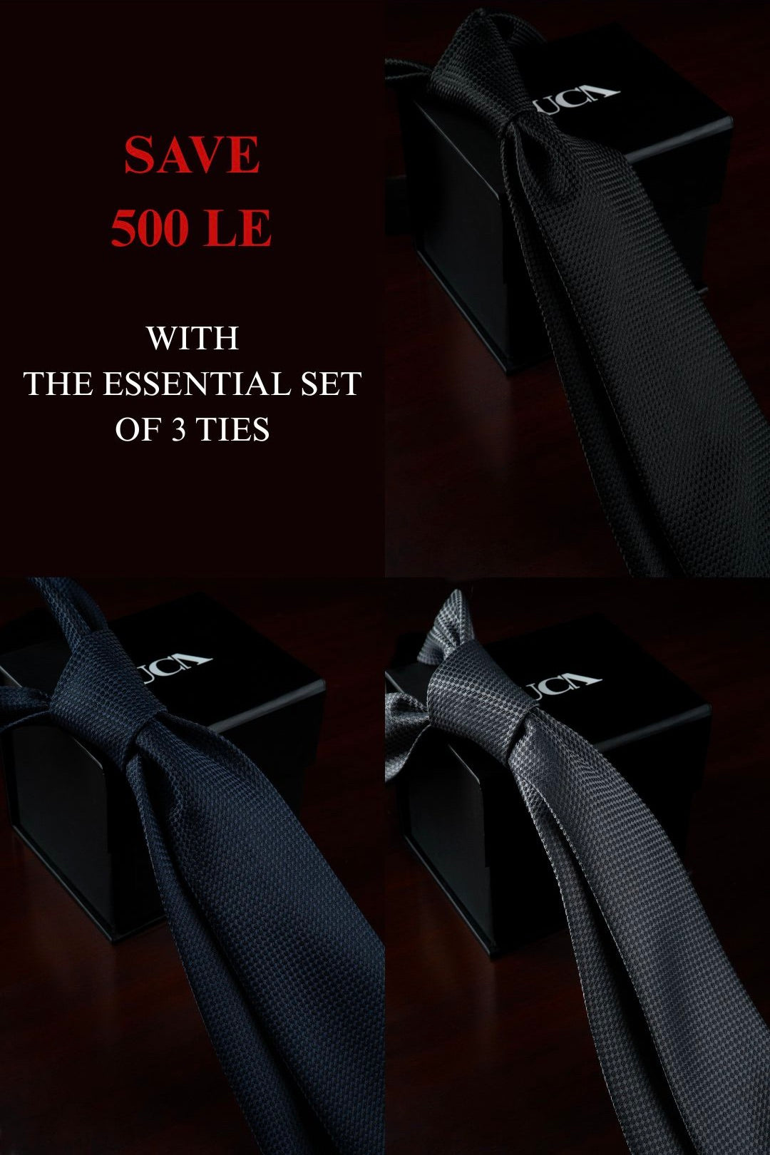 The Essential Set - 3 Ties - Navy, Black, Grey