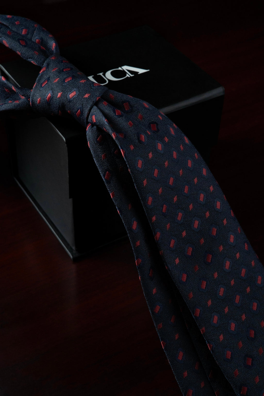 Garnet Glow on Navy Jacquard Tie