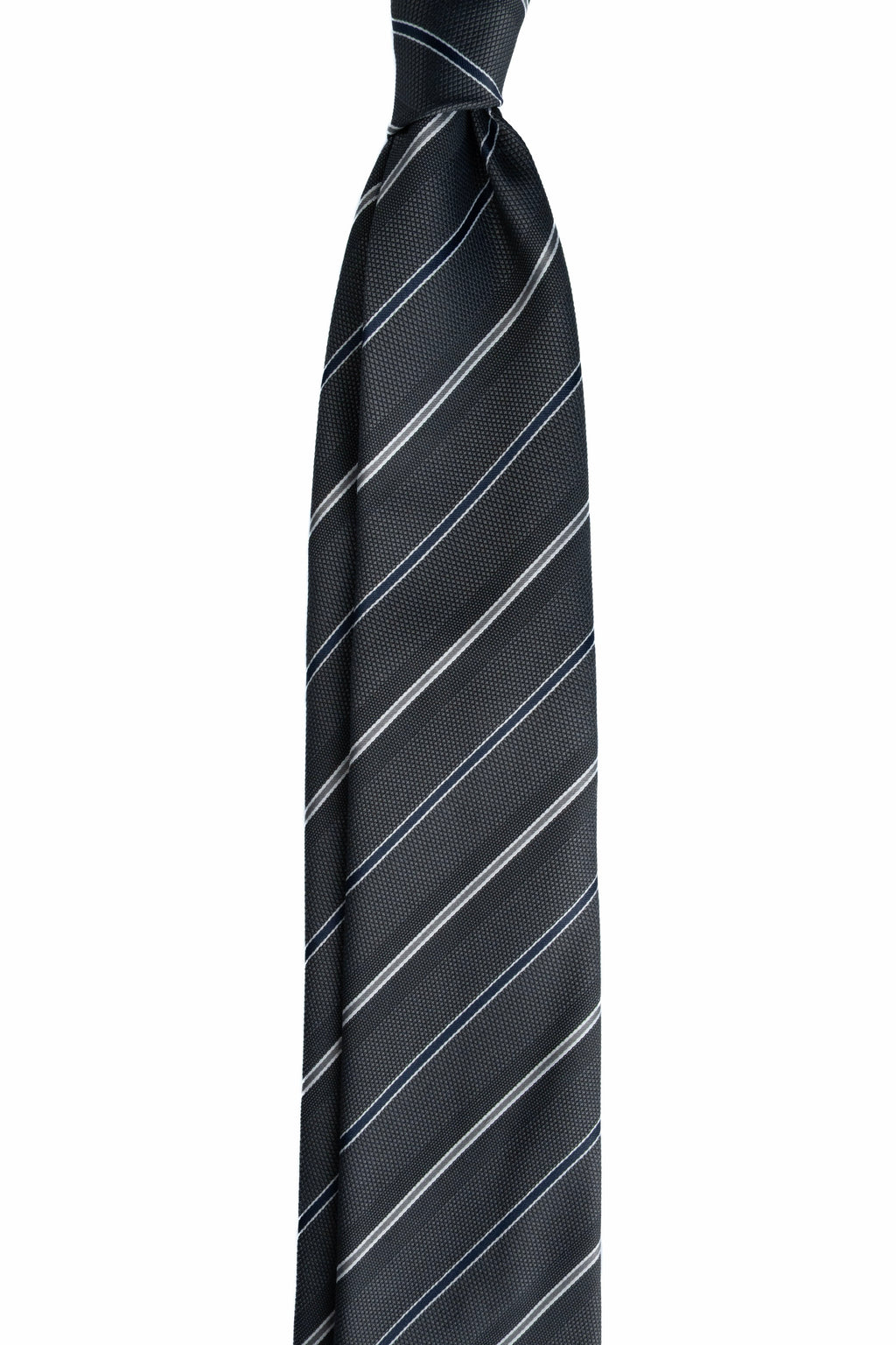 Navy on Grey Striped Jacquard Tie