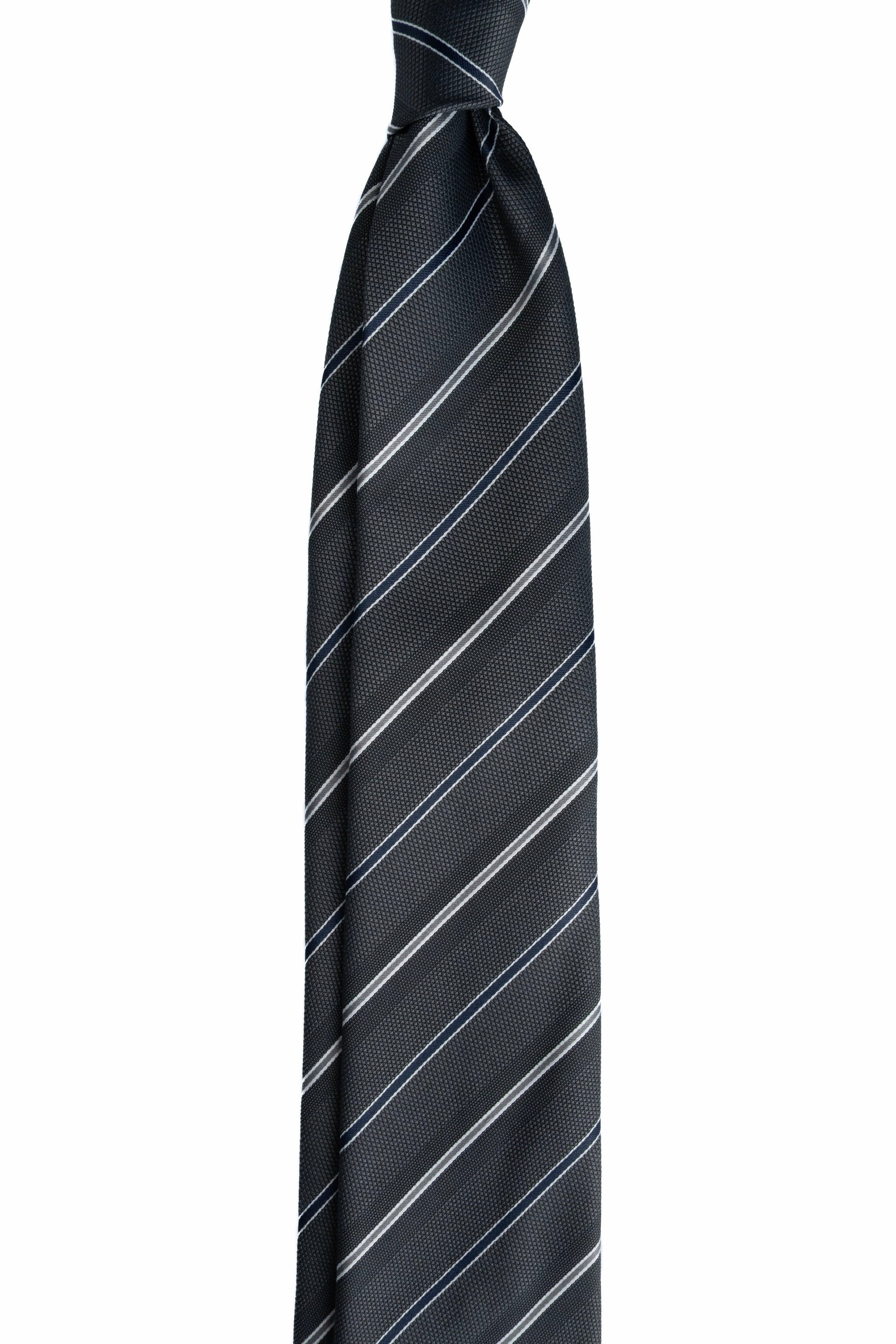 Navy on Grey Striped Jacquard Tie
