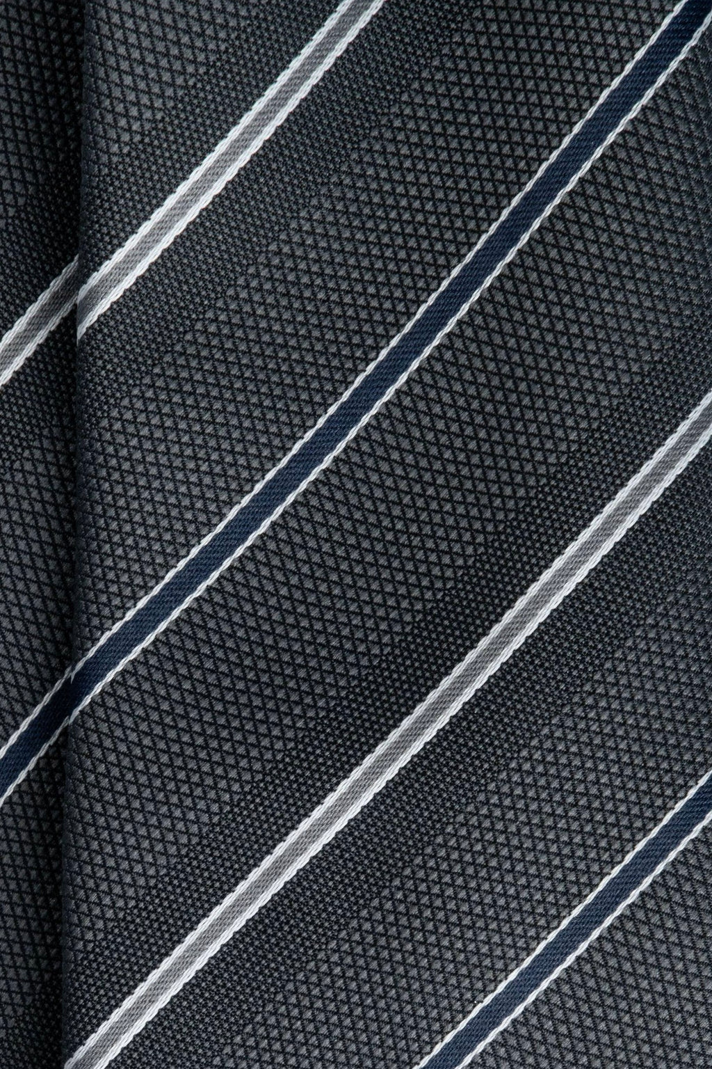 Navy on Grey Striped Jacquard Tie