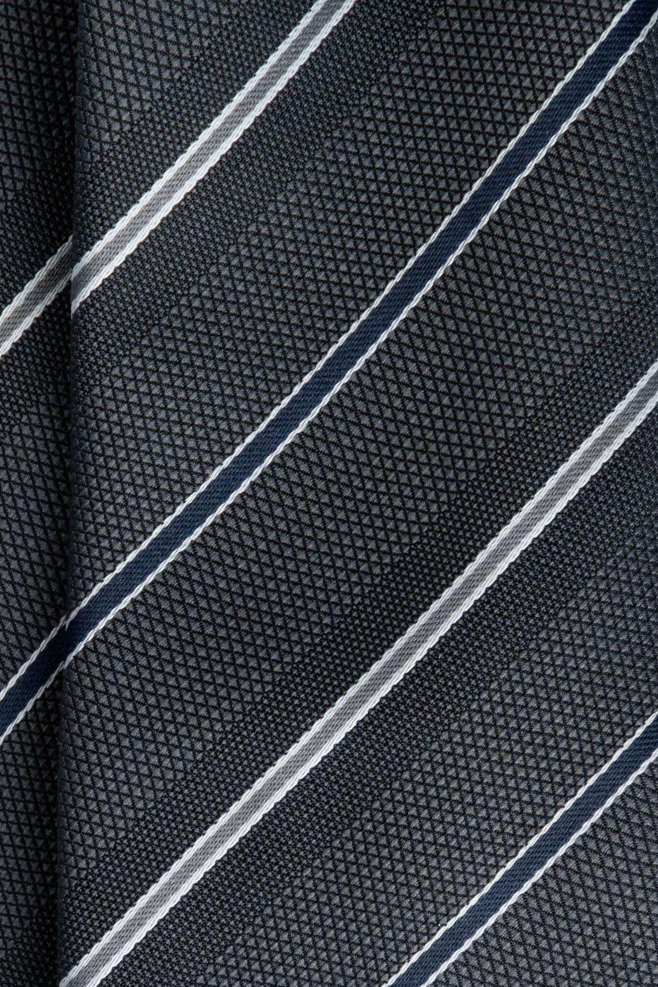Navy on Grey Striped Jacquard Tie