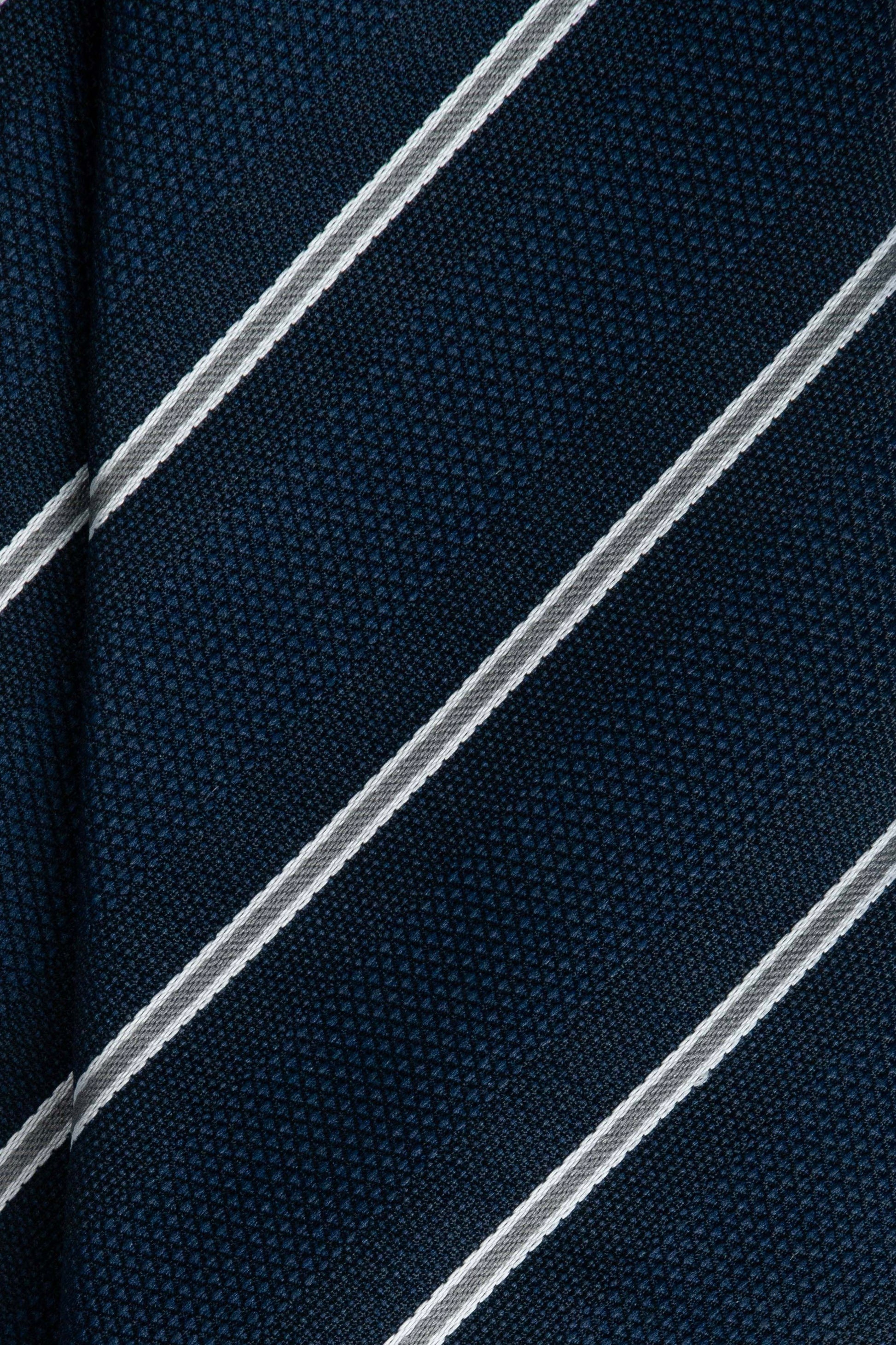Grey on Navy Silk Jacquard Tie