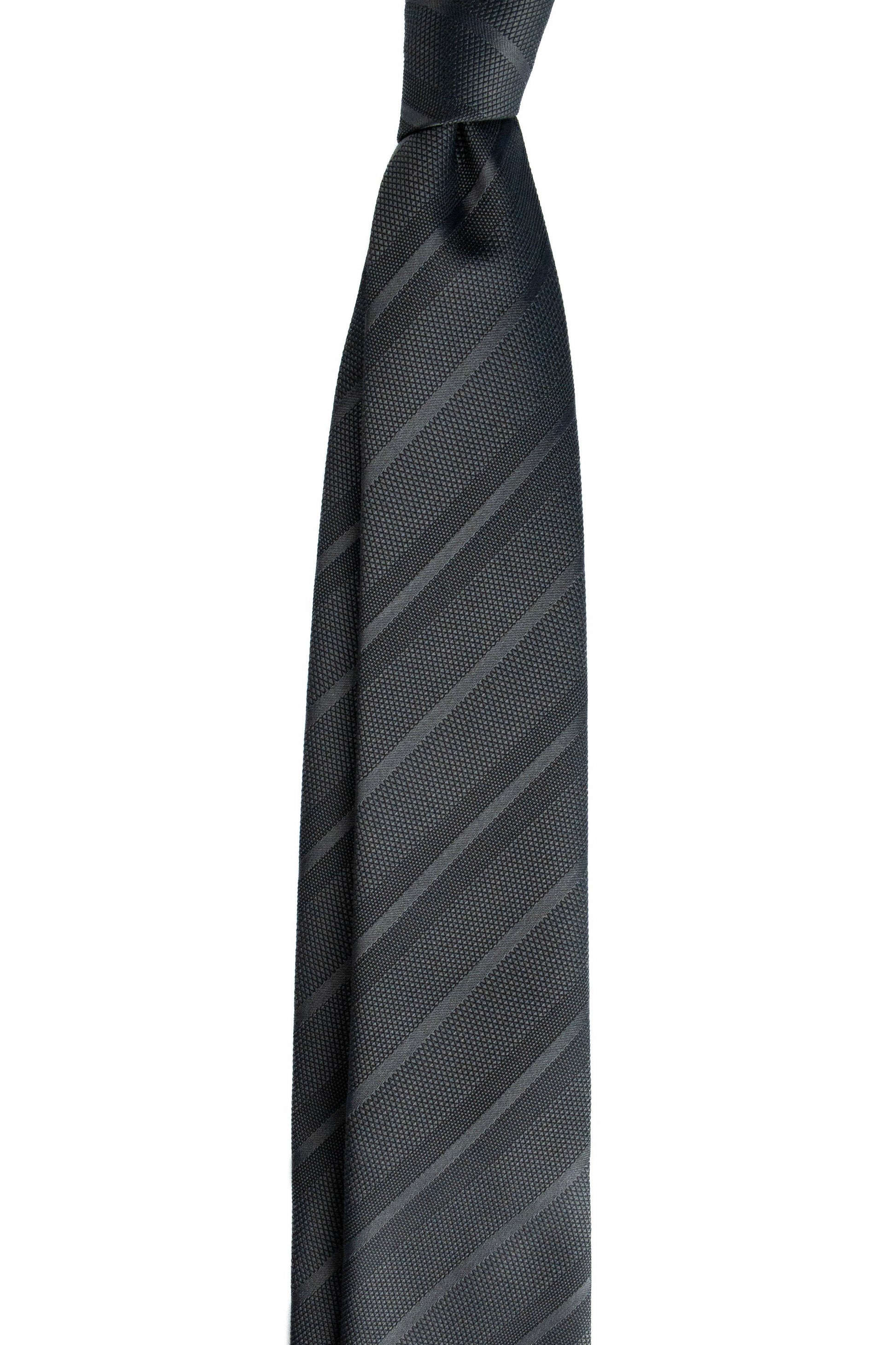 Dark Grey Striped Silk Jacquard Tie