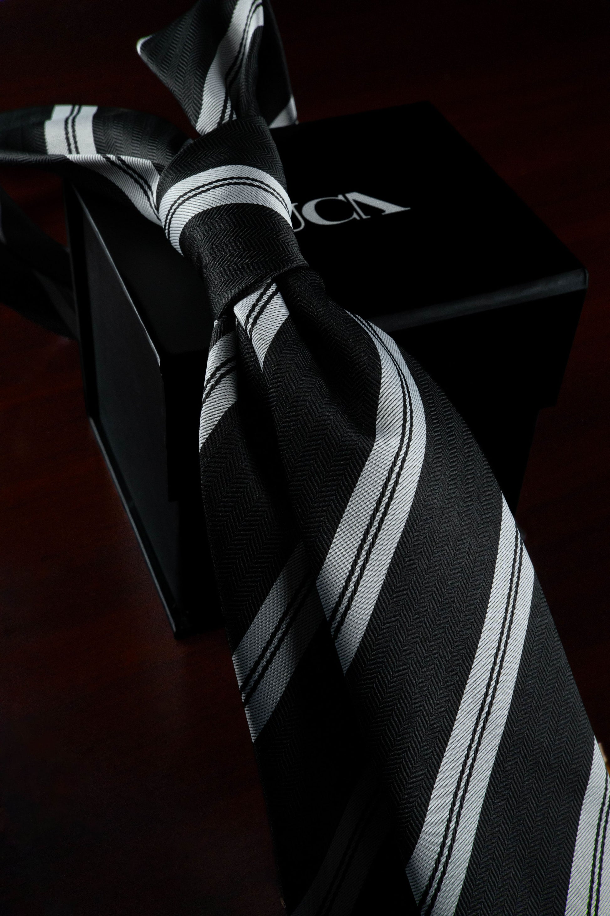 Black Striped Silk Jacquard Tie