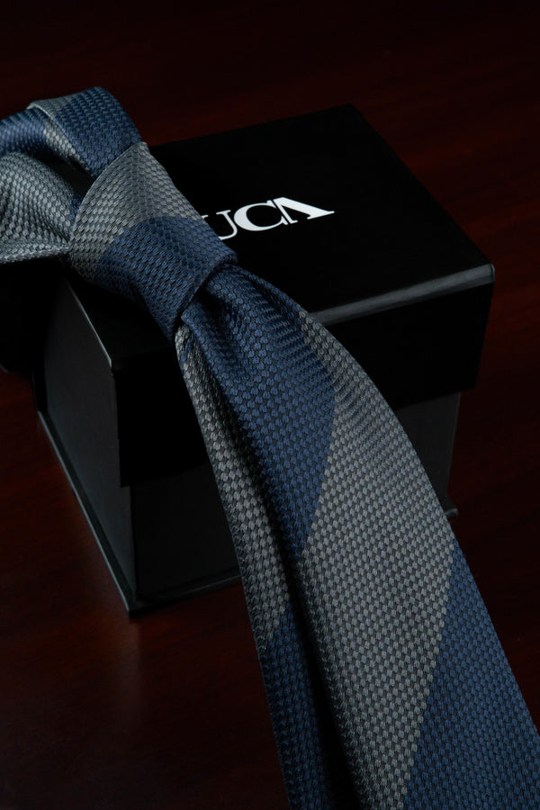 Grey & Navy Silk Jacquard Tie
