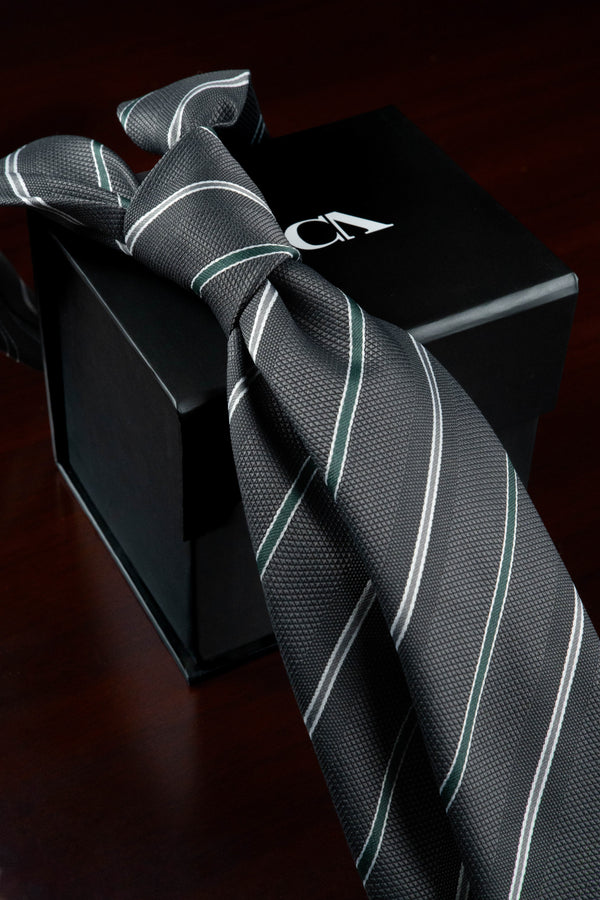 Dark Green Glow on Grey Silk Jacquard Tie