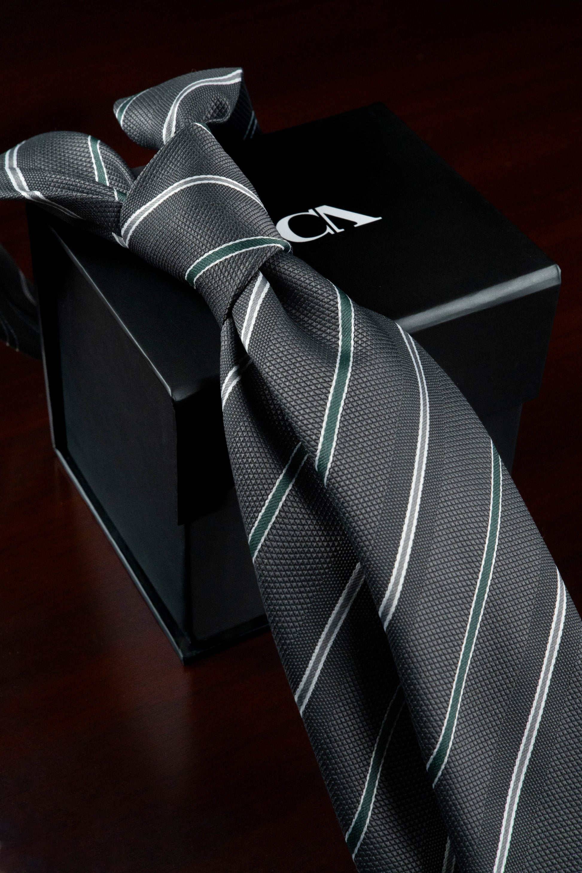 Dark Green Glow on Grey Silk Jacquard Tie