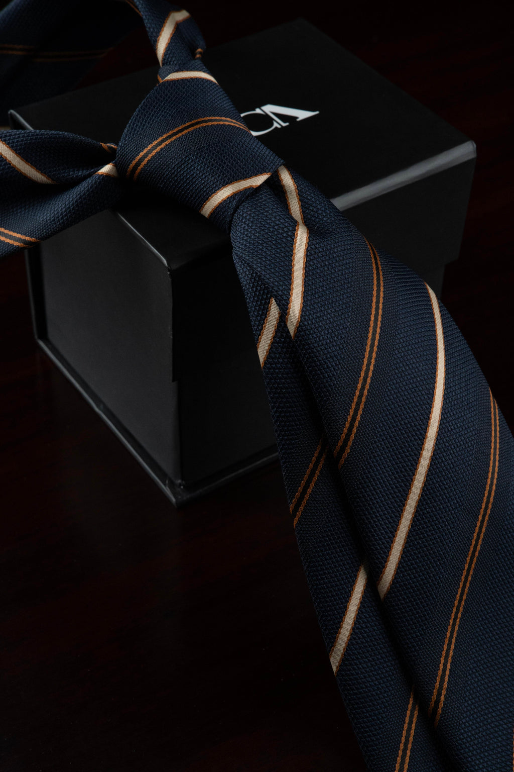 Golden Navy Silk Jacquard Tie