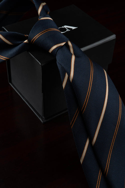 Golden Navy Silk Jacquard Tie