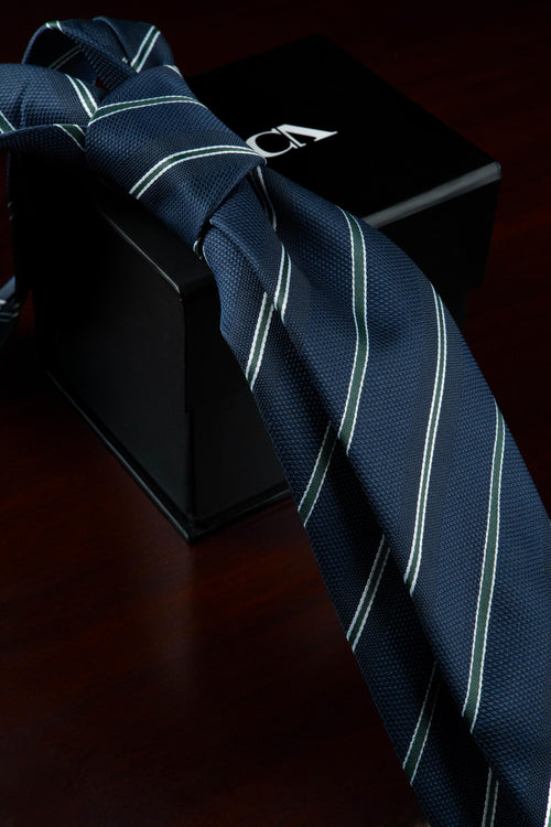Green Glow on Navy Silk Jacquard Tie