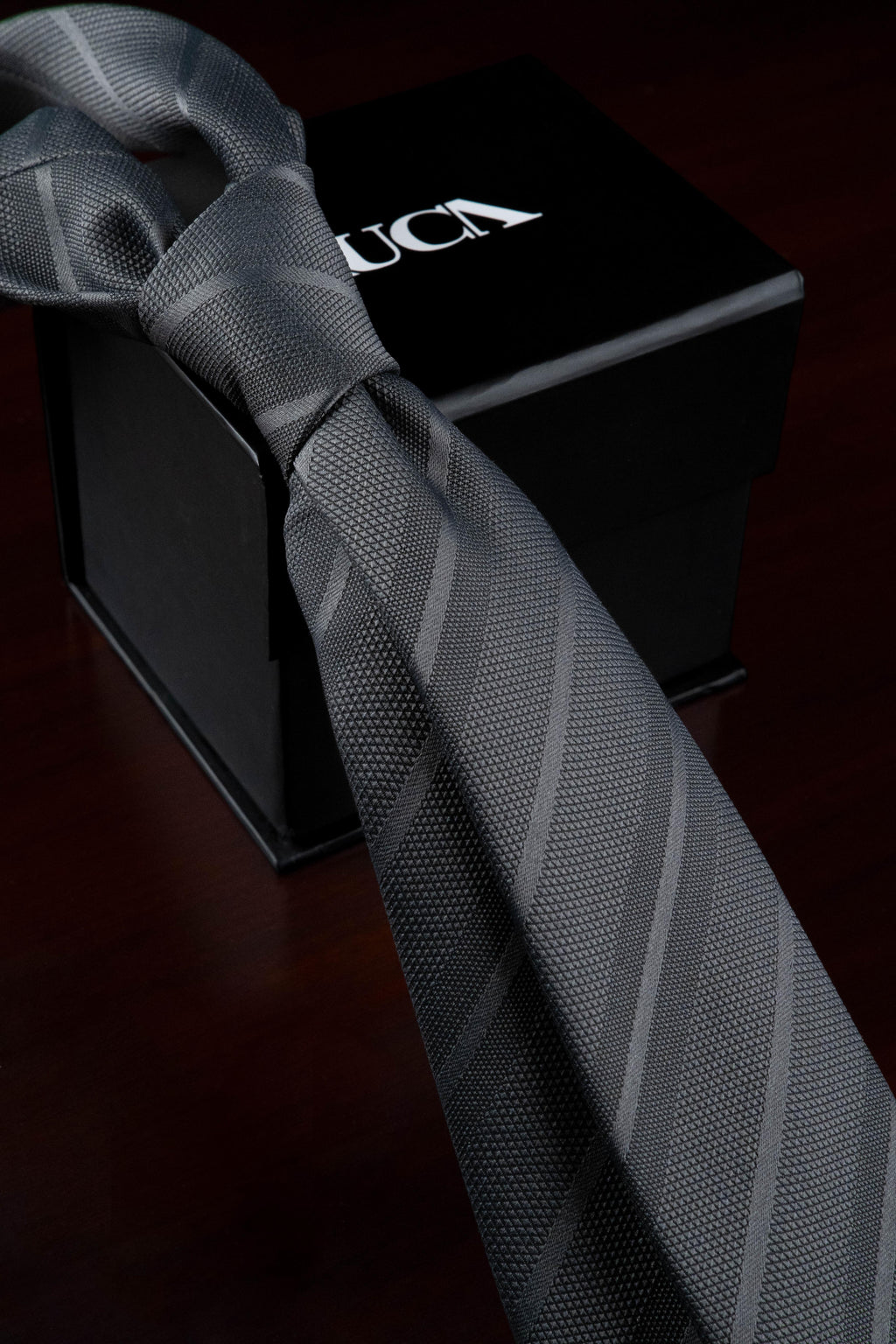 Dark Grey Striped Silk Jacquard Tie