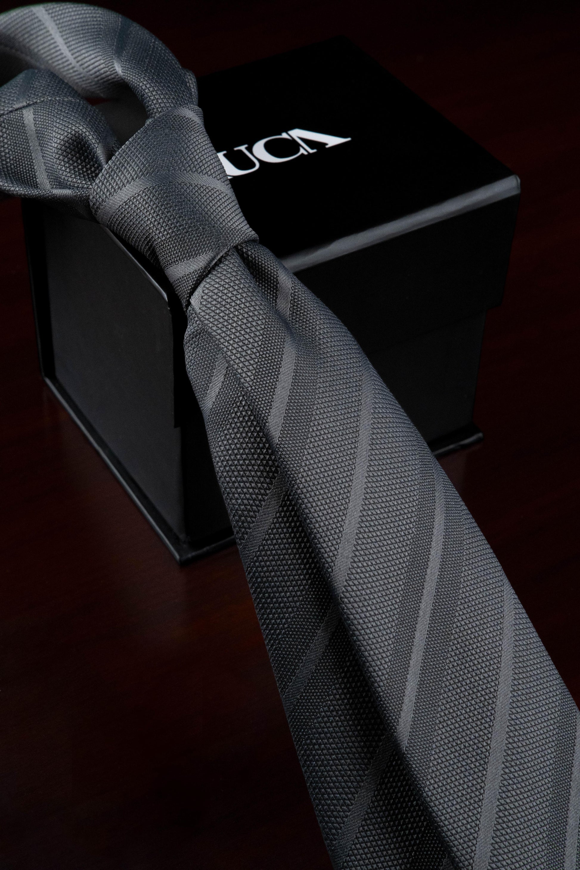Dark Grey Striped Silk Jacquard Tie