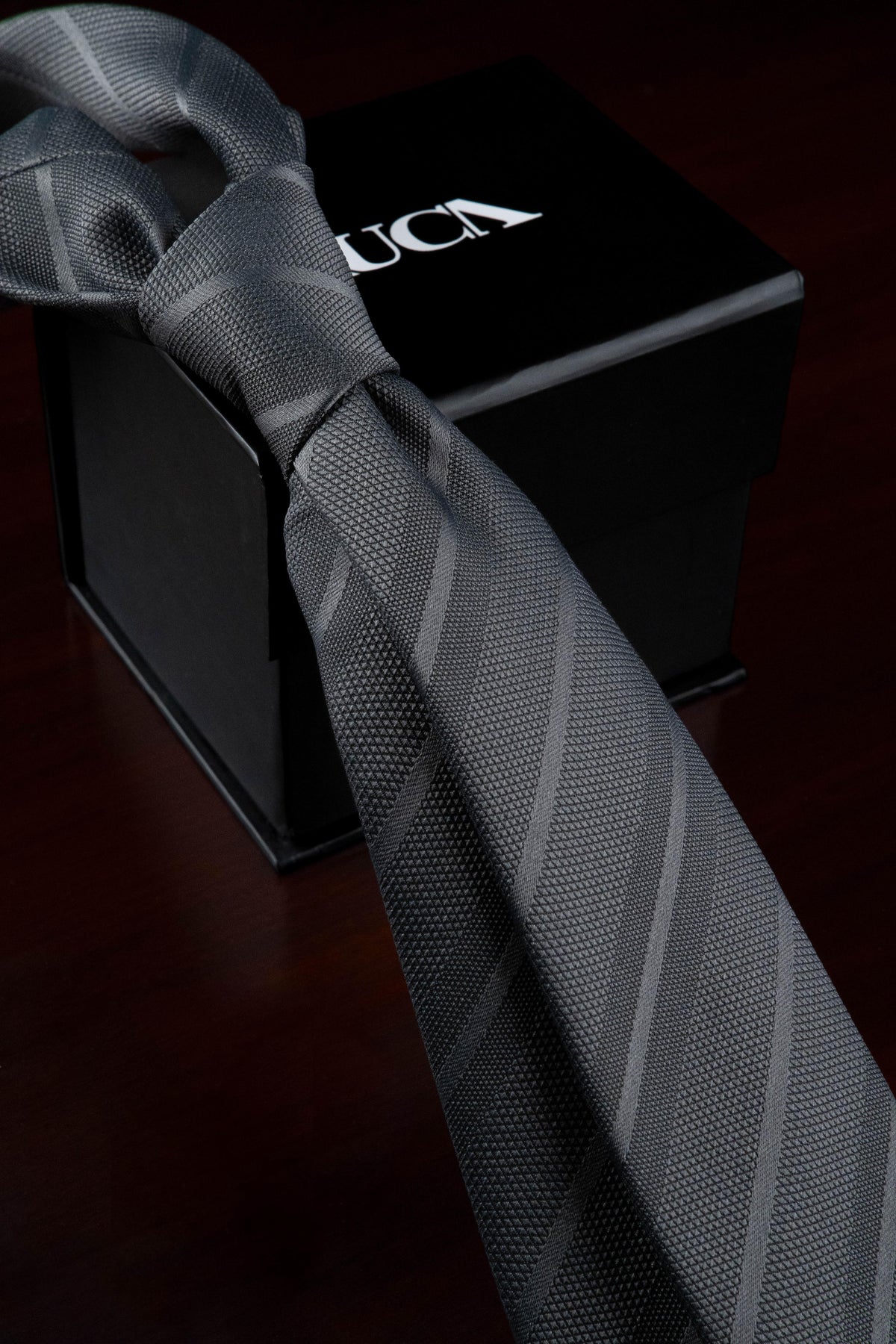 Dark Grey Striped Silk Jacquard Tie