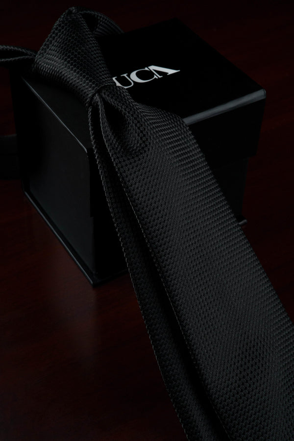 Pure Black Statement Silk Jacquard Tie