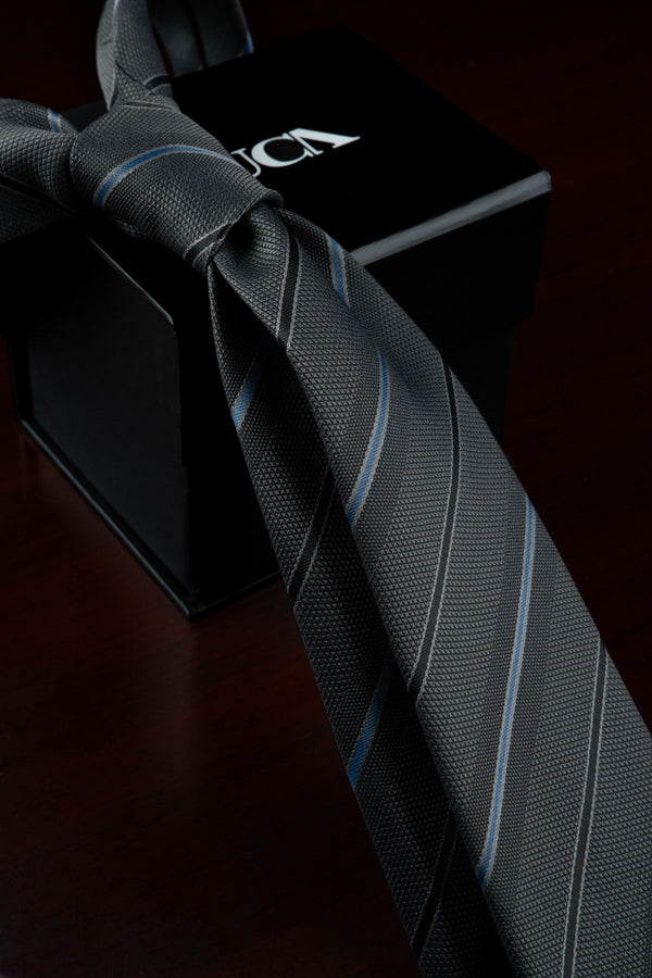 Ocean Grey Striped Silk Jacquard Tie