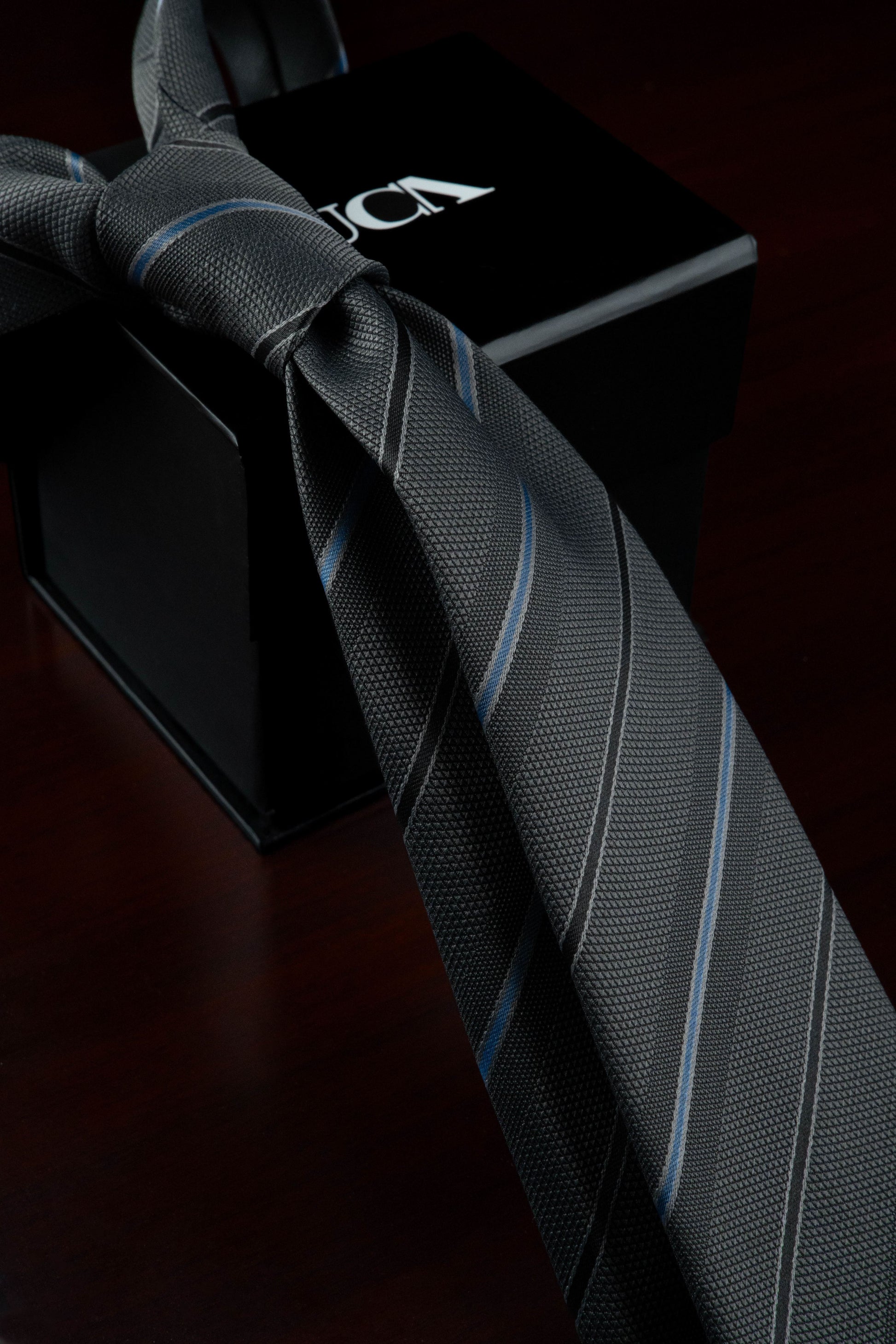 Ocean Grey Striped Silk Jacquard Tie