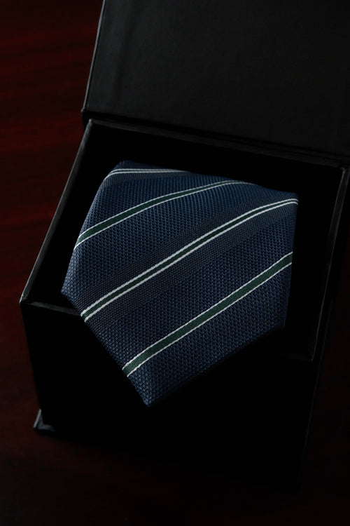 Green Glow on Navy Silk Jacquard Tie