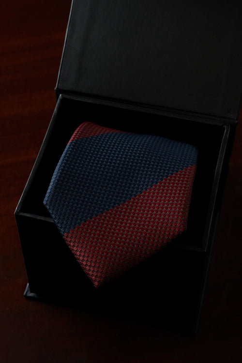 Burgundy on Navy Silk Jacquard Tie