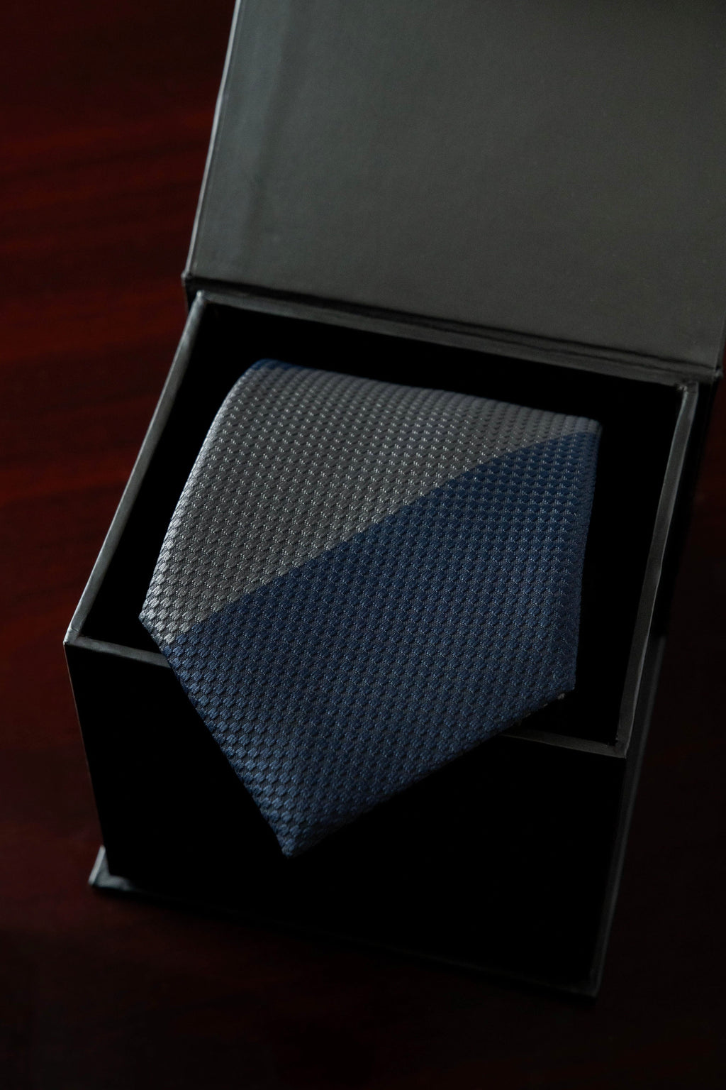 Grey & Navy Silk Jacquard Tie