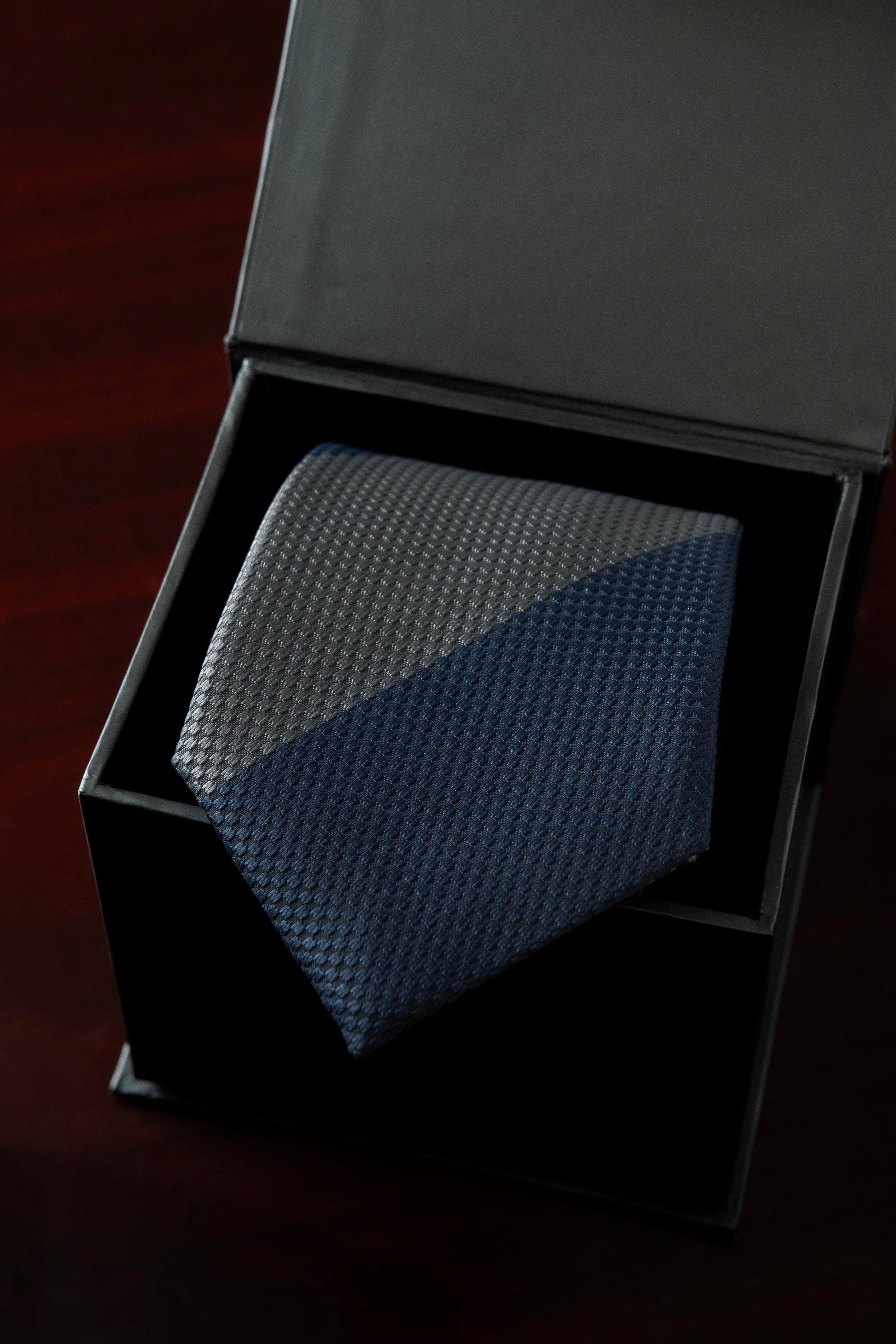 Grey & Navy Silk Jacquard Tie