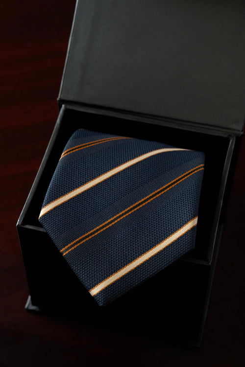 Golden Navy Silk Jacquard Tie