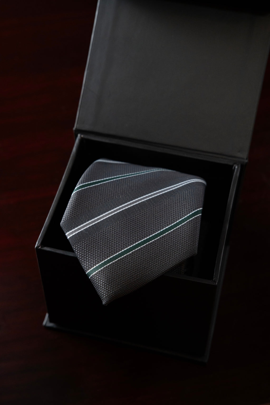 Dark Green Glow on Grey Silk Jacquard Tie