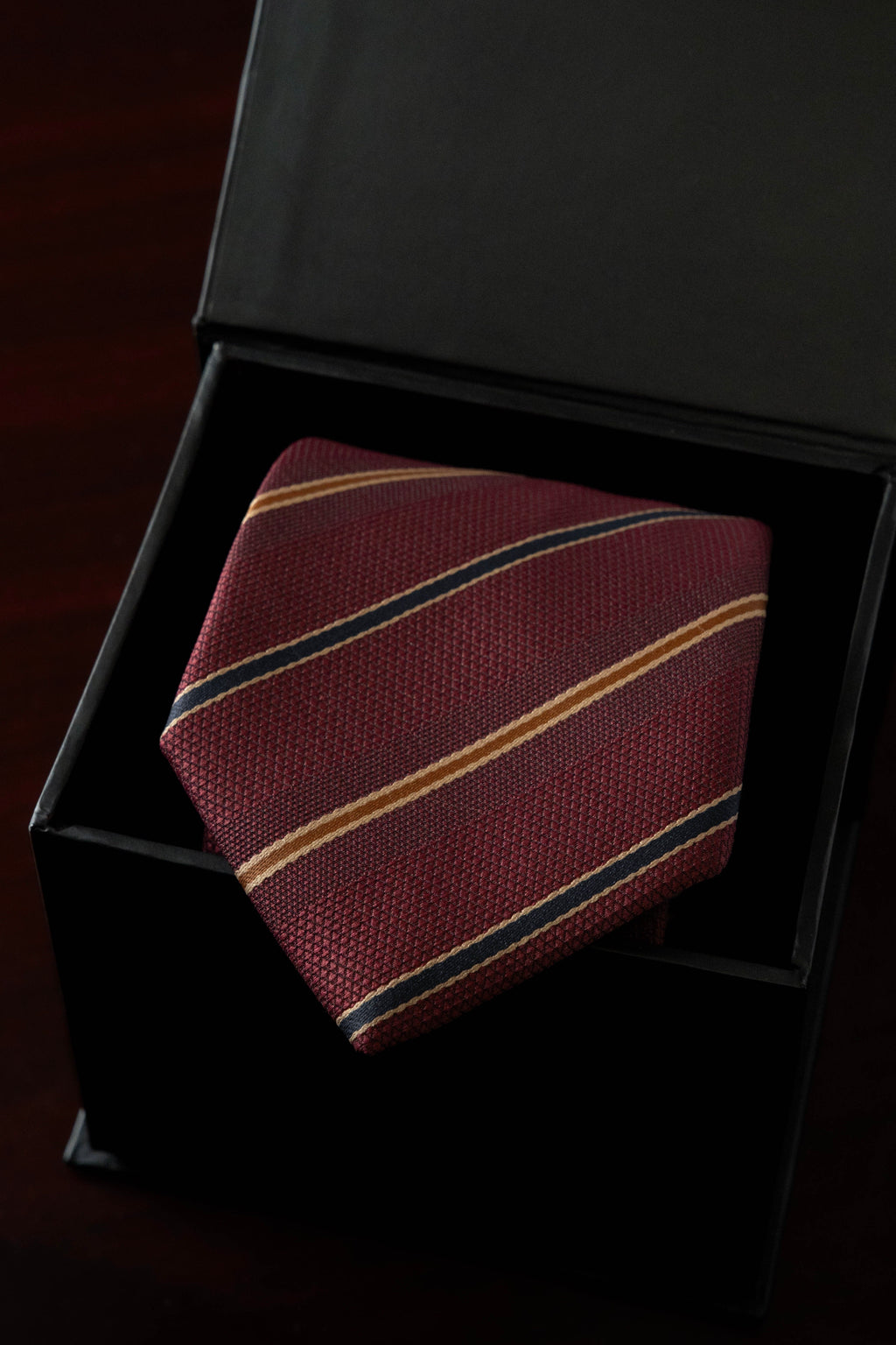 Maroon Gold Striped Silk Jacquard Tie