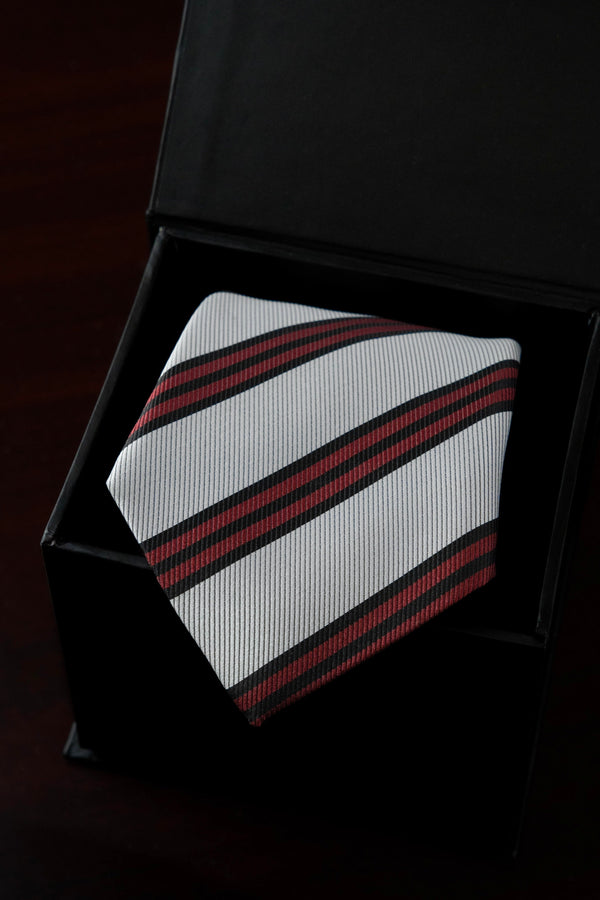 Off White & Burgundy Silk Jacquard Tie