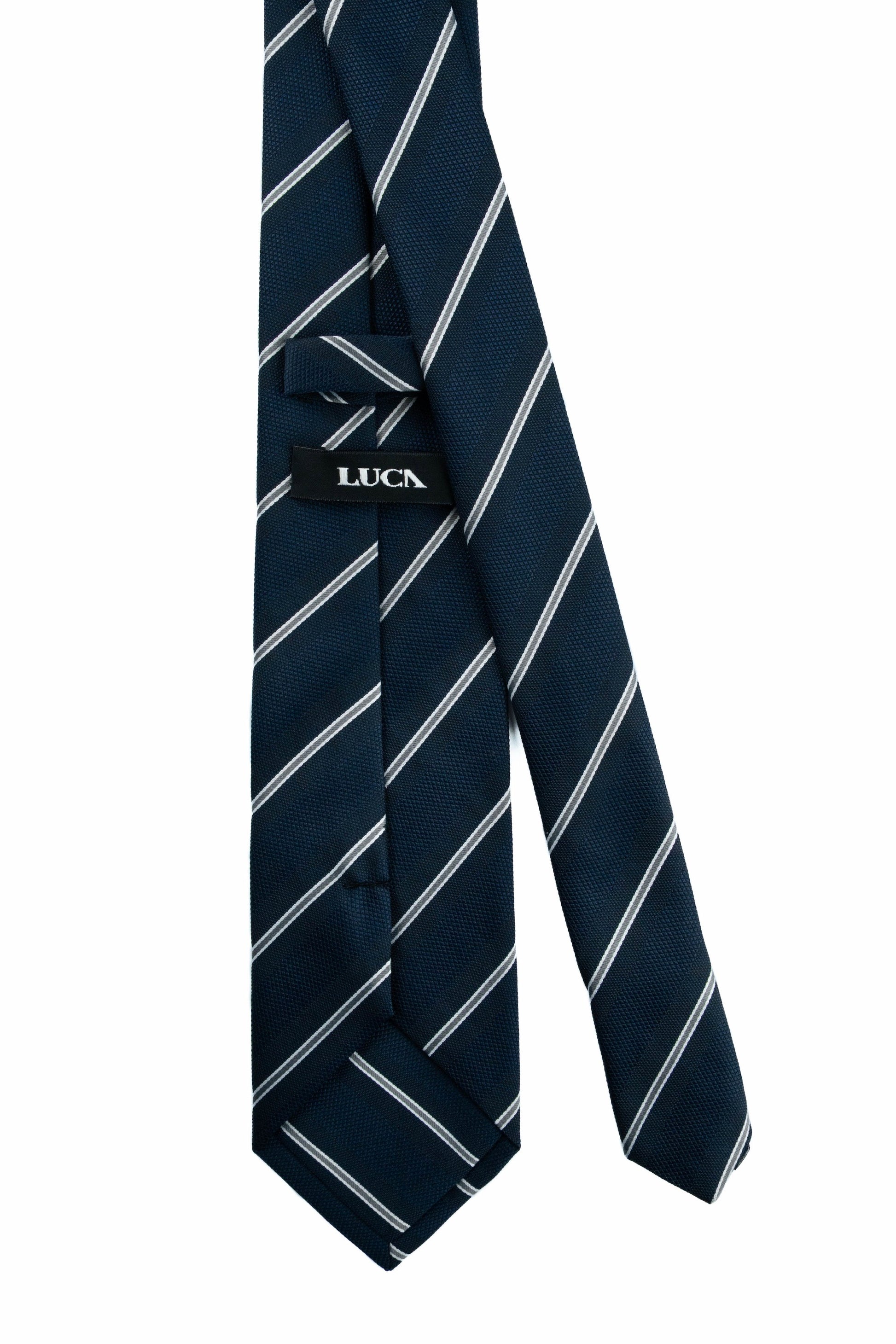 Grey on Navy Silk Jacquard Tie