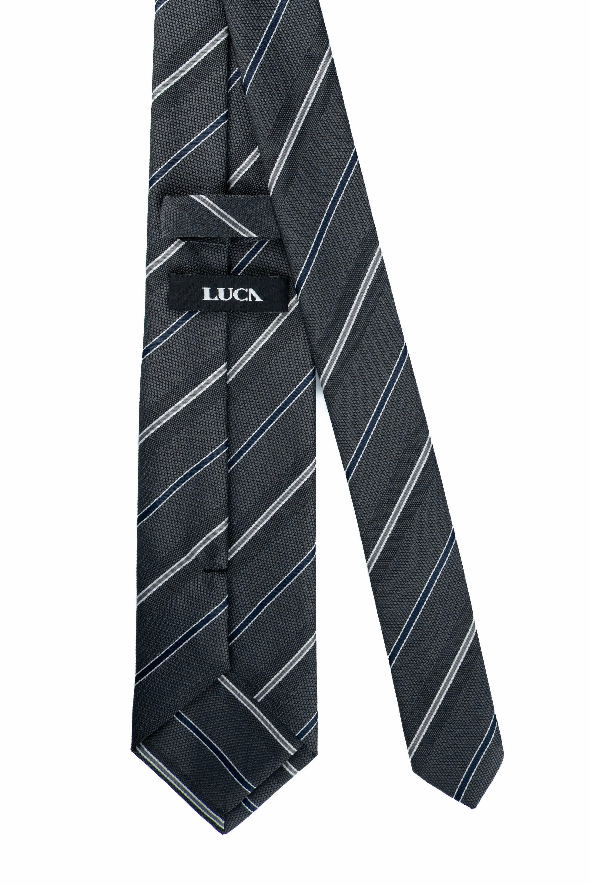 Navy on Grey Striped Jacquard Tie