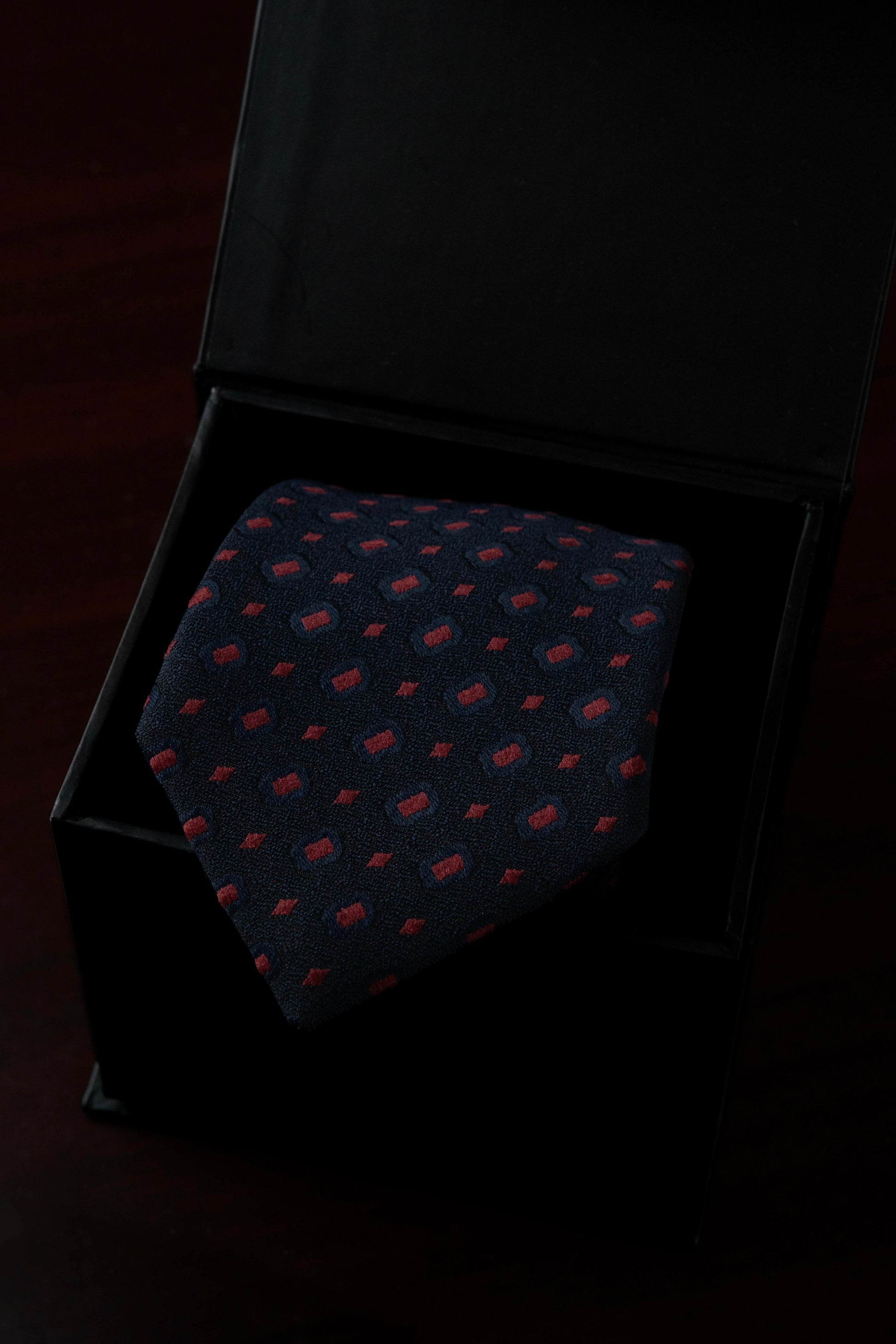 Garnet Glow on Navy Jacquard Tie