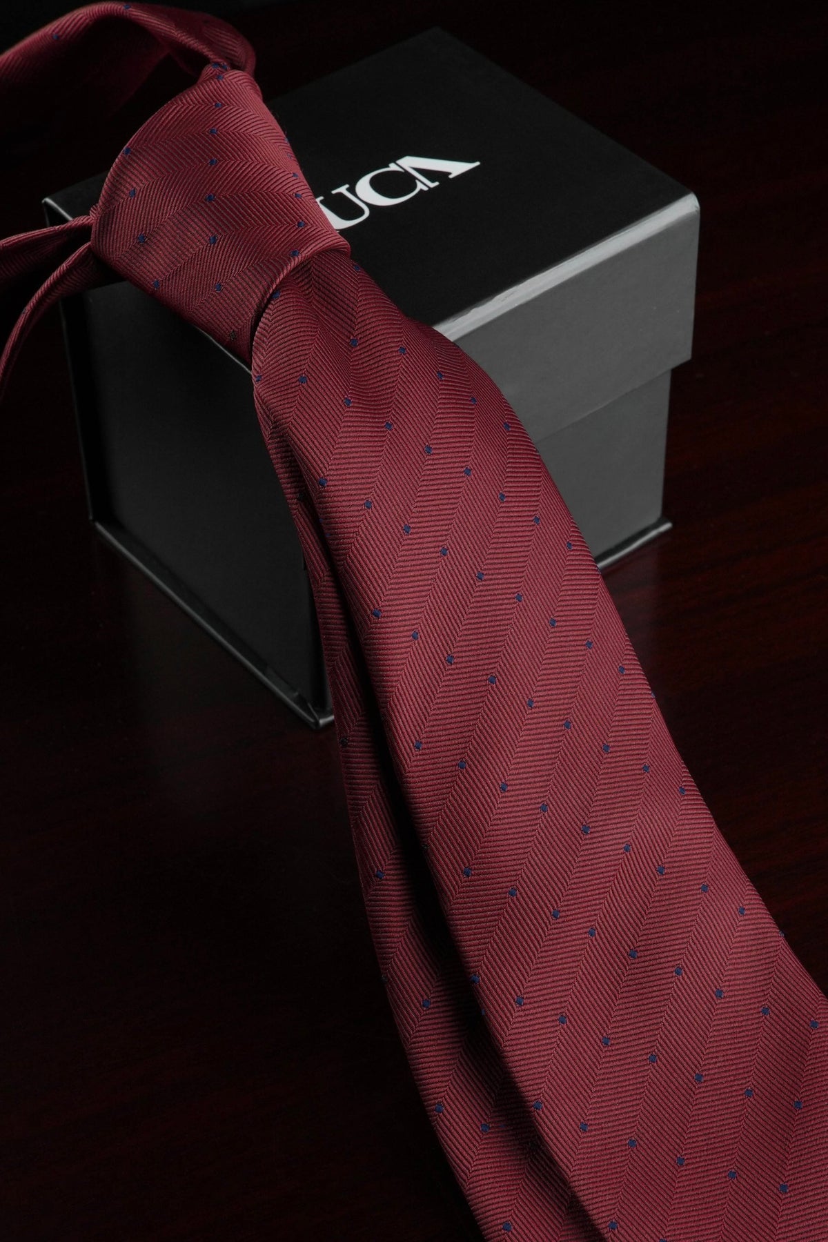 Wine Navy Dots Silk Jacquard Tie