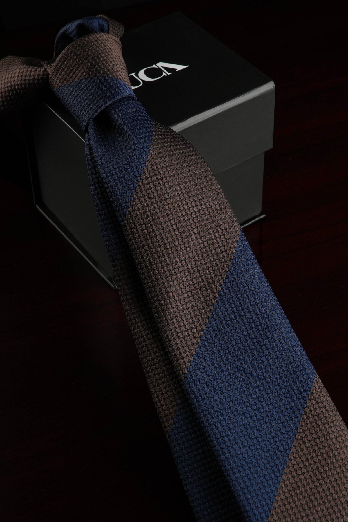 Navy & Cocoa Silk Jacquard Tie