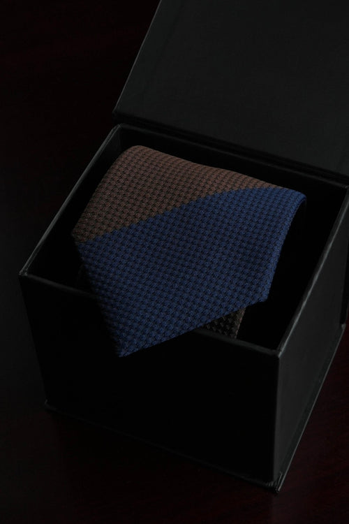 Navy & Cocoa Silk Jacquard Tie