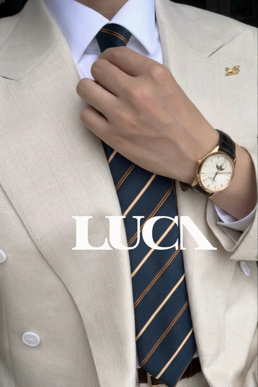 Golden Navy Silk Jacquard Tie