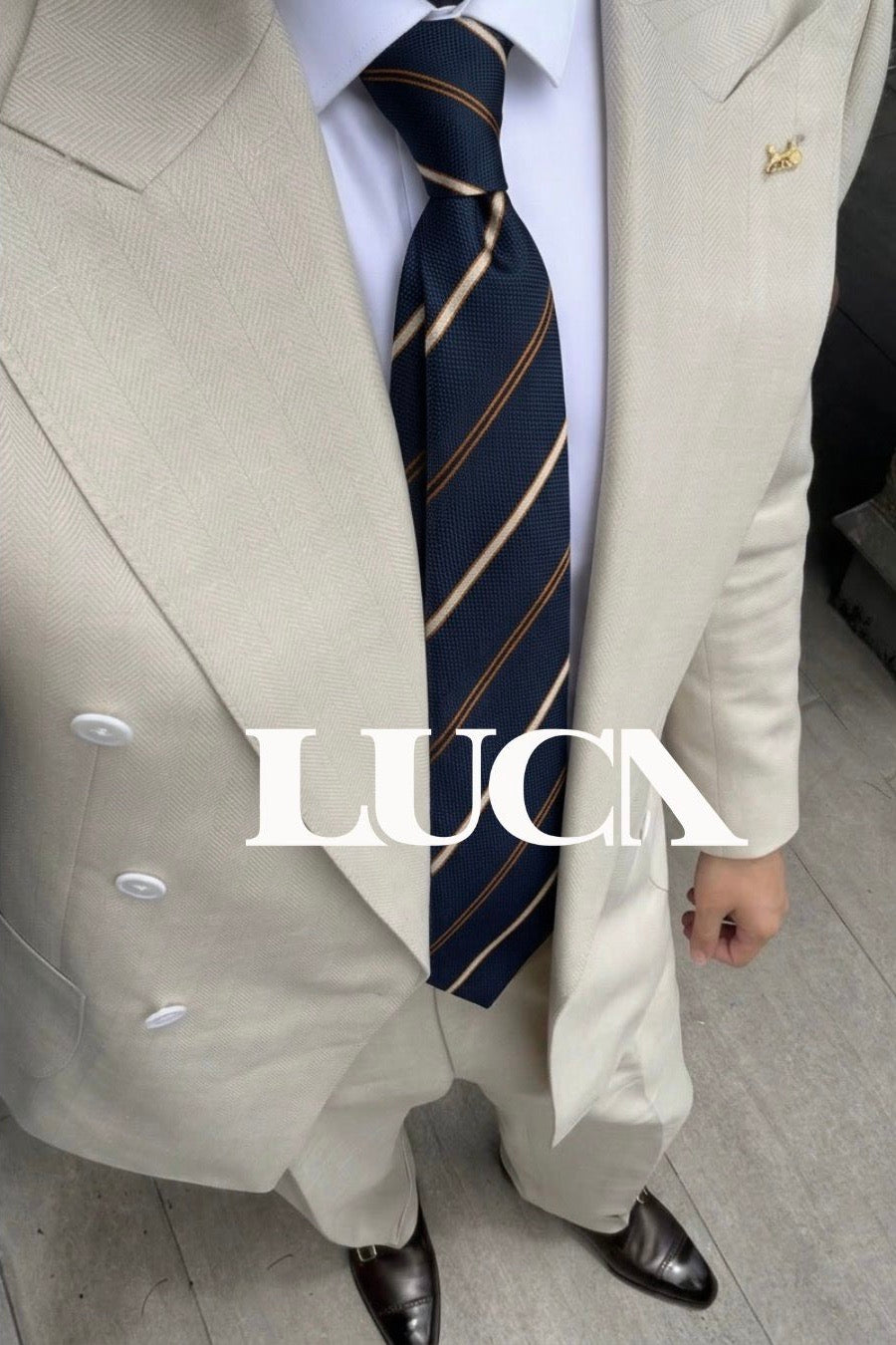 Golden Navy Silk Jacquard Tie