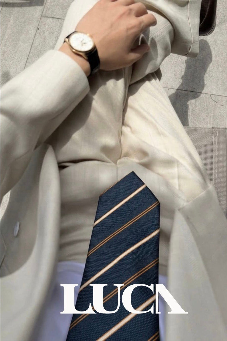 Golden Navy Silk Jacquard Tie